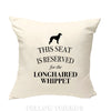 Longhaired whippet cushion, dog pillow, whippet pillow, gifts for dog lovers, cover cotton canvas print, dog gift for her 40x40 50x50 369